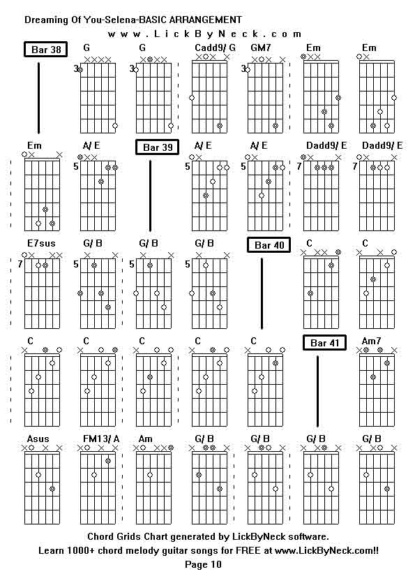 Chord Grids Chart of chord melody fingerstyle guitar song-Dreaming Of You-Selena-BASIC ARRANGEMENT,generated by LickByNeck software.